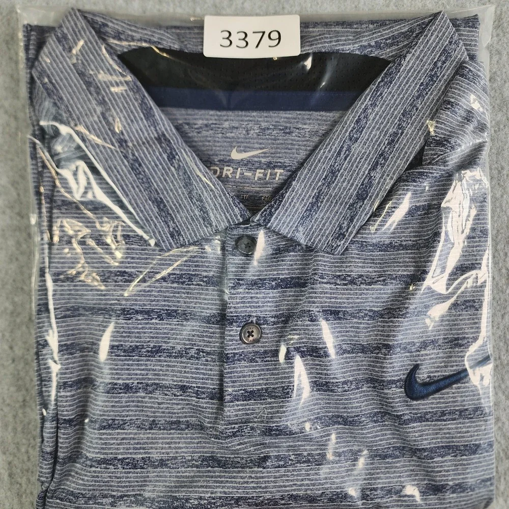 Nike Dri-Fit Vapor Golf Polo Mens XXL Blue Stripe Performance Short Sleeve Shirt